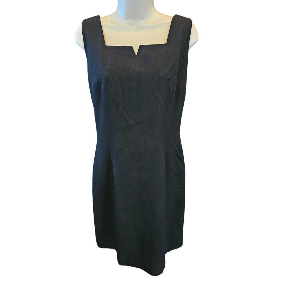 Vintage Jones wear 12 black square neck lined sheath dress career proffesional